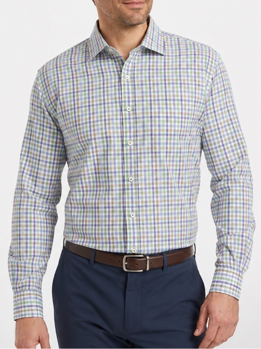 Peter Millar Crown Plaid Cotton Shirt Mens Large Long Sleeve Button